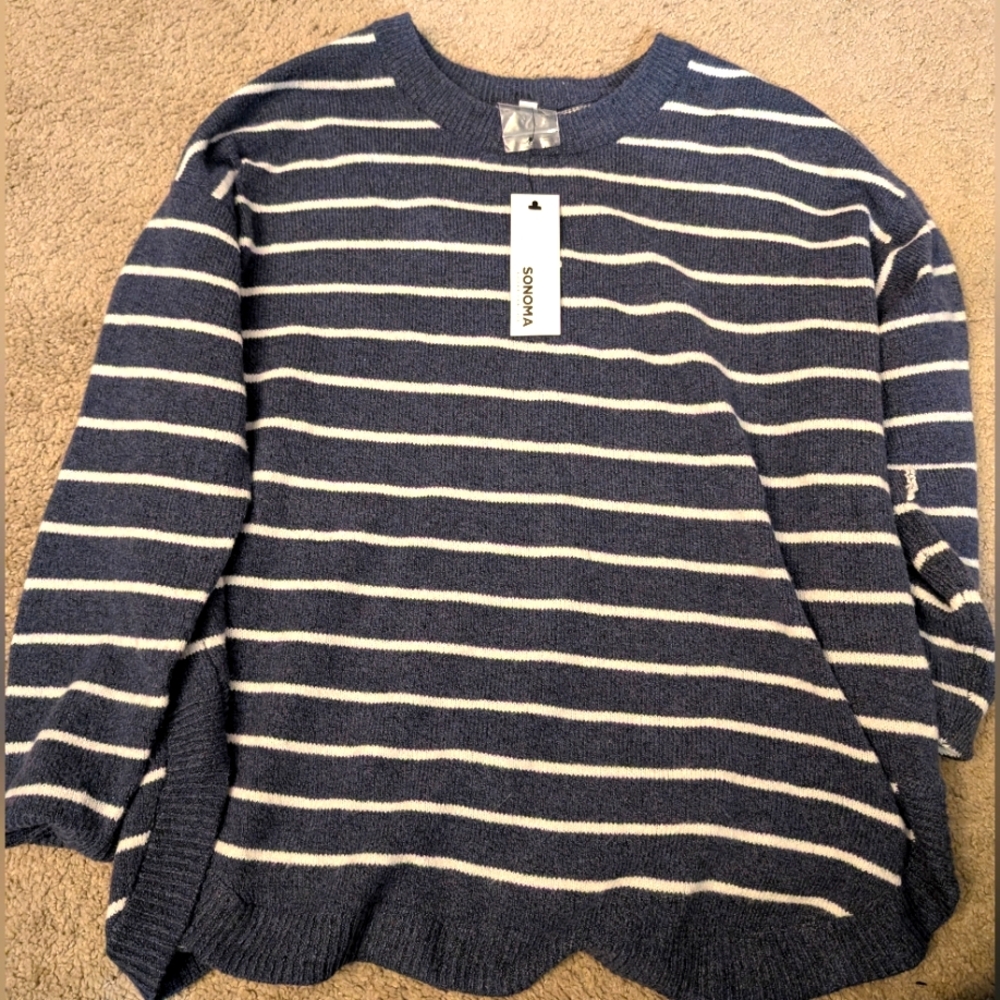 Sonoma Medium Knit Striped Blue White Sweater NWT